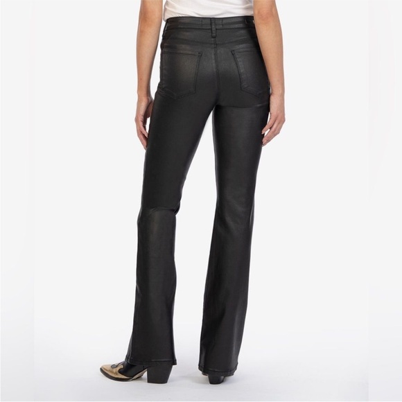 Kut from the Kloth Black Ana Coated High Waist Flare Jeans New Size 12 - Picture 2 of 11